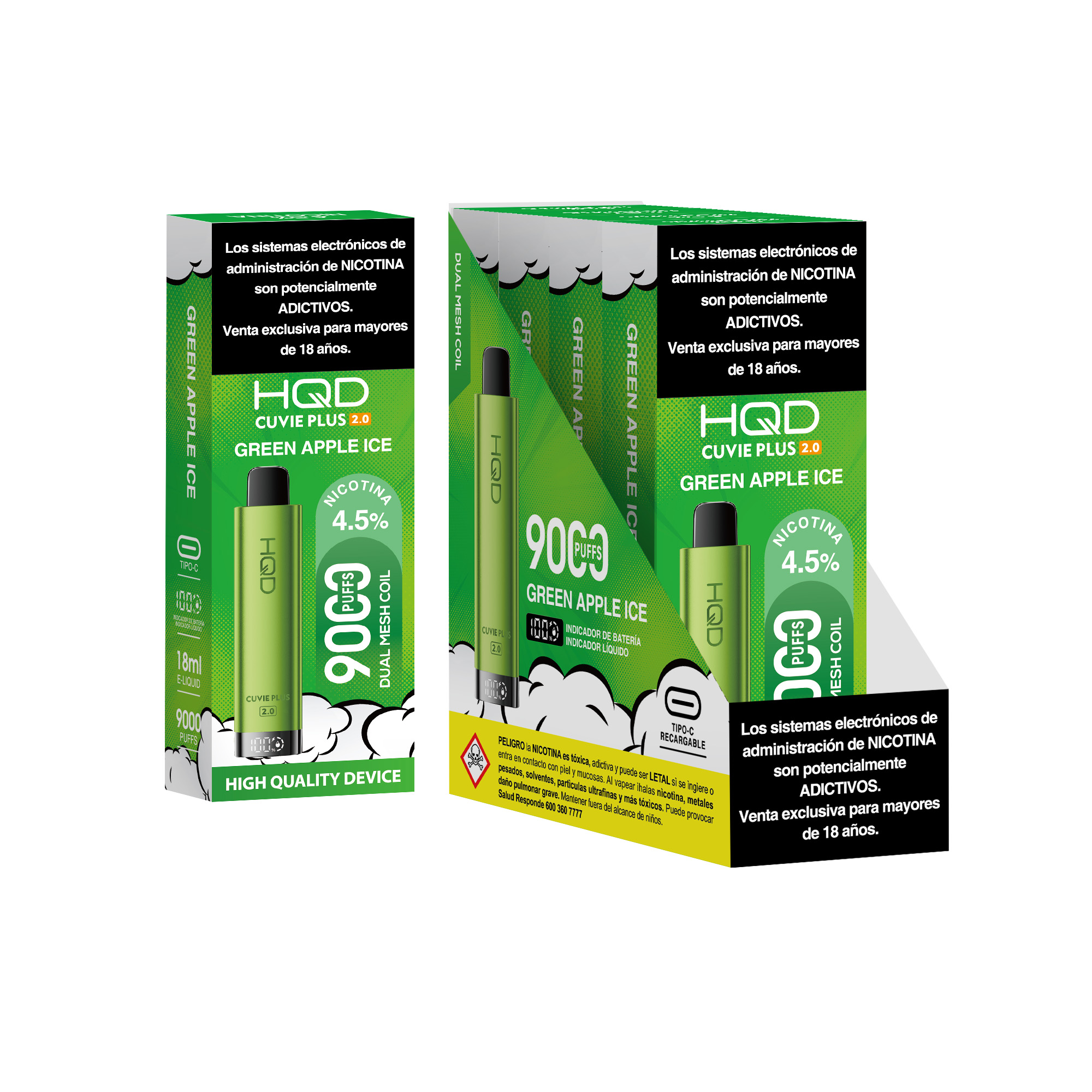 Green Apple Ice Vaporizador HQD Cuvie Plus 2.0 9000 Puff – Green Apple Ice - Imagen 1